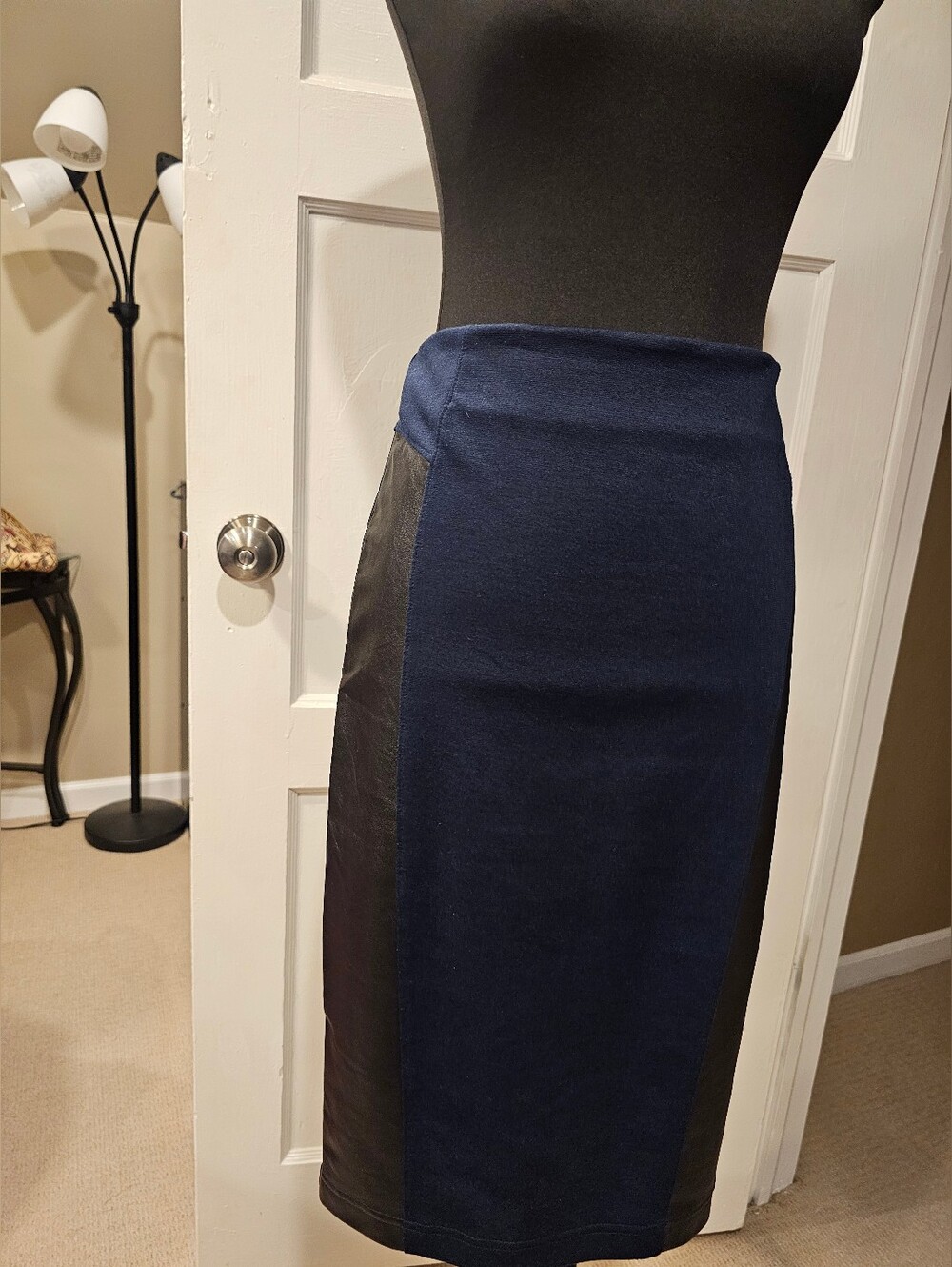 14th & Union Navy Pencil Skirt with Black Faux Leather Side Panels.
